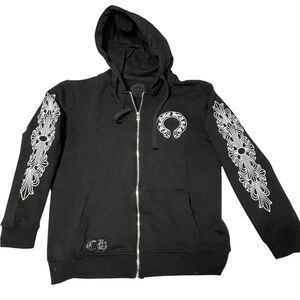 Horseshoe Zip-Up Hoodie Black Chrome Hearts, Size Small